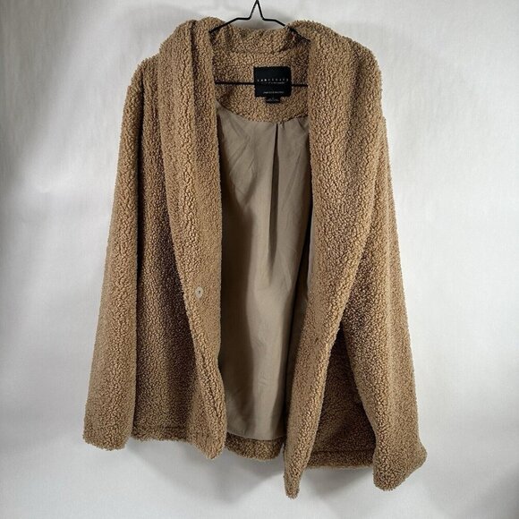 Sanctuary Snap Teddy Coat Tan Faux Fur Jacket/Coat Size Medium - Picture 1 of 8